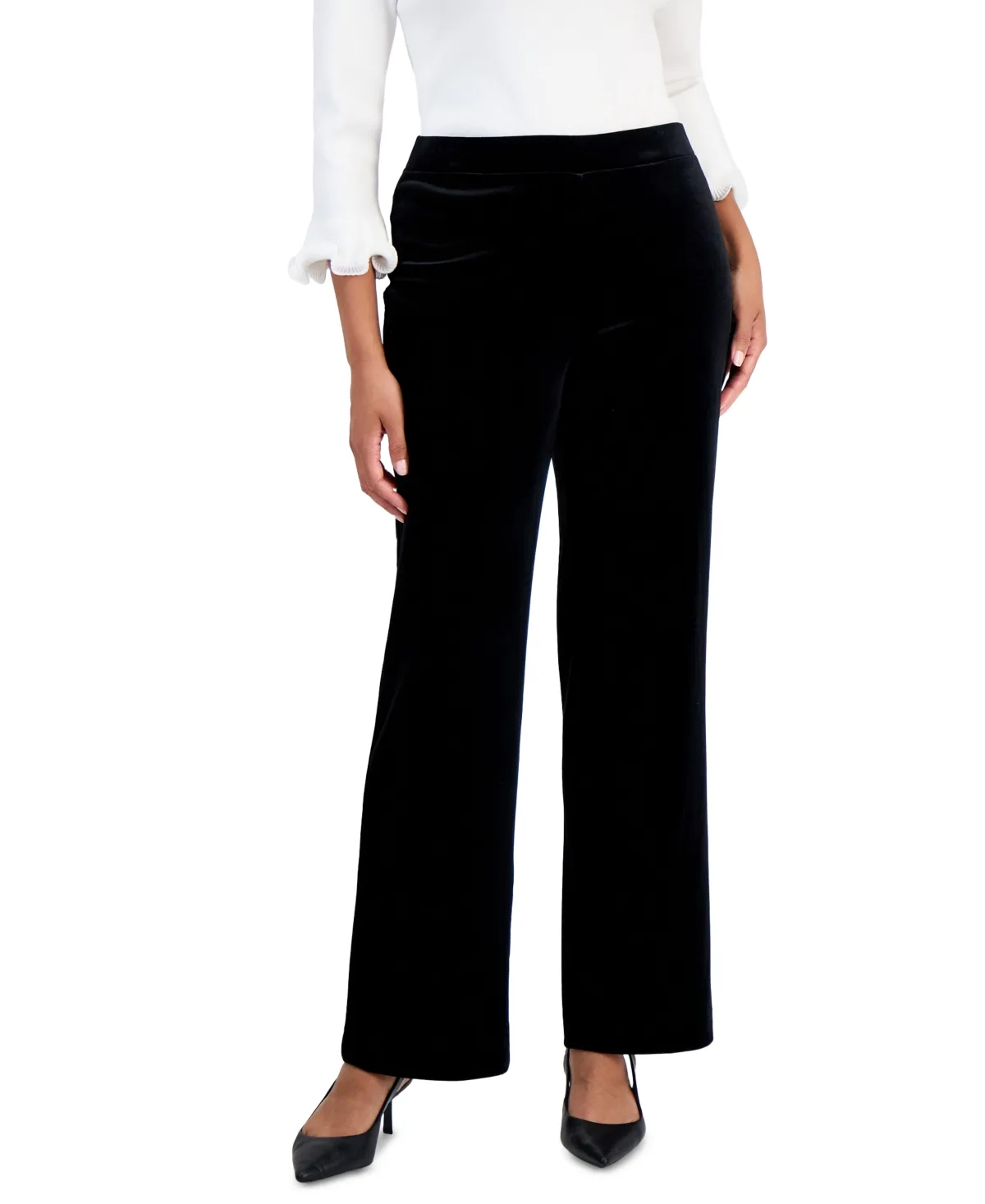 Velvet Pull-On Wide-Leg Pants by Kasper