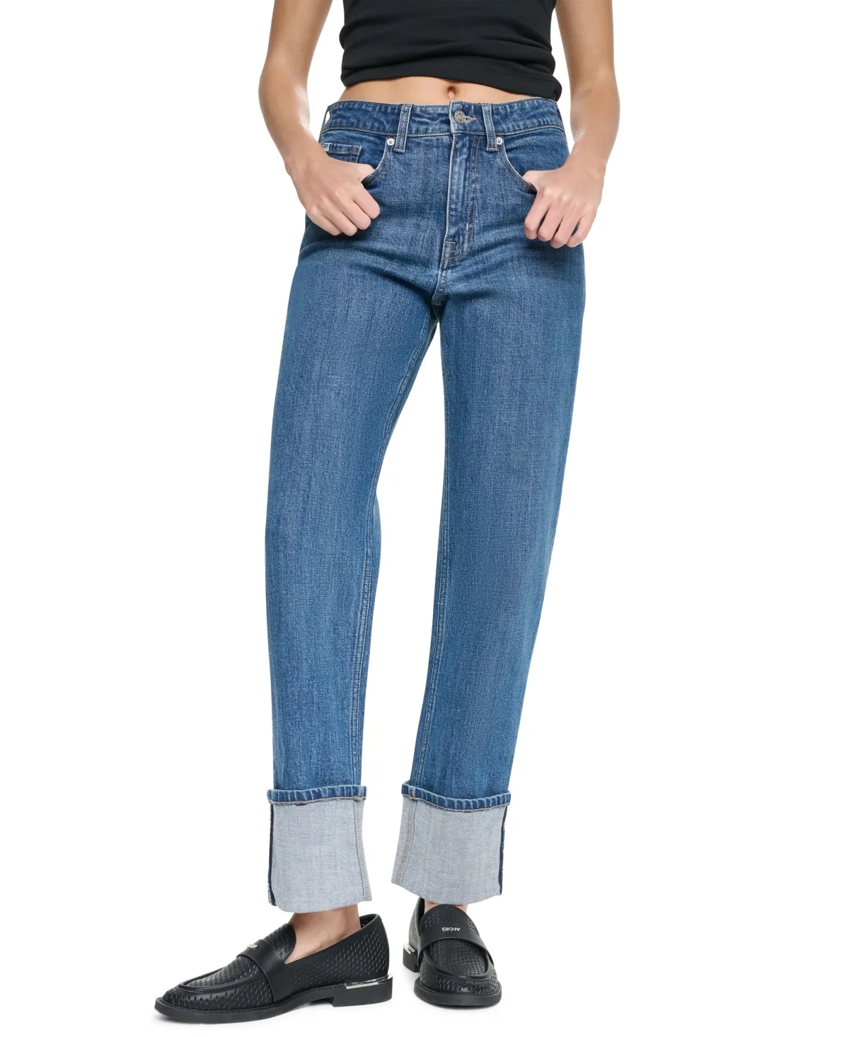 High-Rise Straight-Leg Logo-Tape Jeans - Amsterdam Wash by DKNY