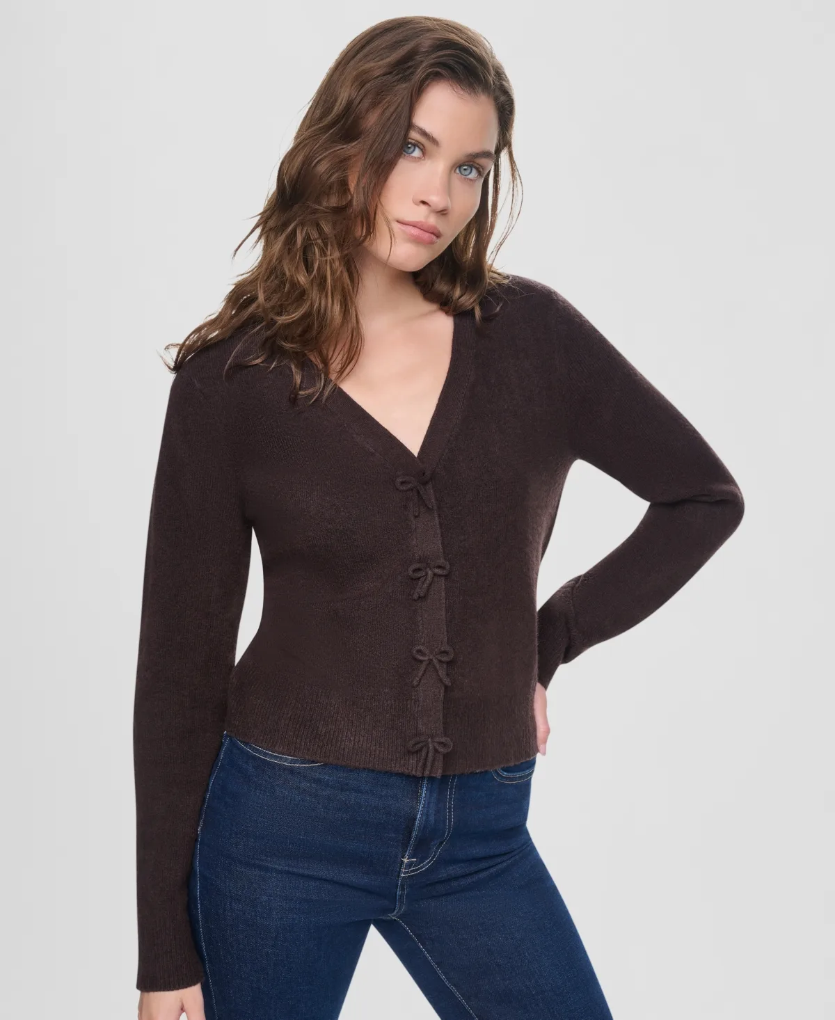 Snap-Front-Bow-Tie Cardigan by DKNY