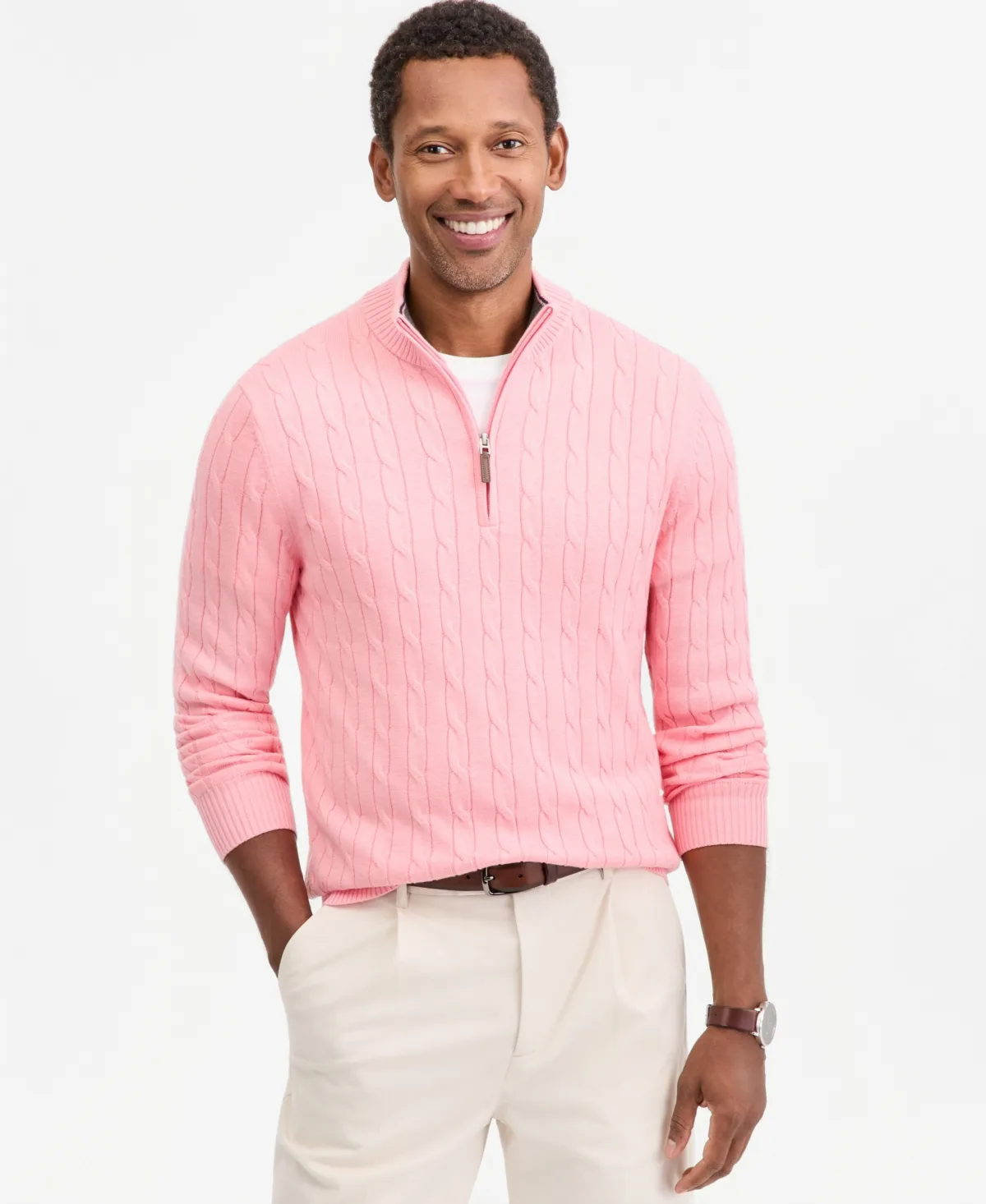 Cable Knit Quarter-Zip Cotton Sweater by Club Room
