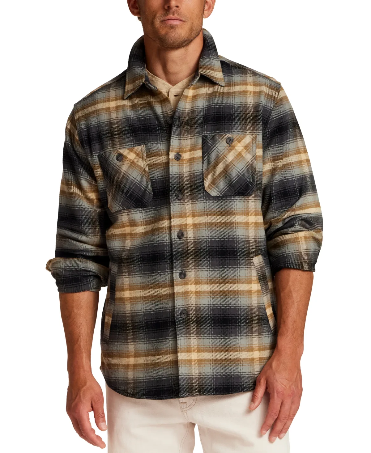 Unlined Plaid-Twill Shirt Jacket by Weatherproof Vintage