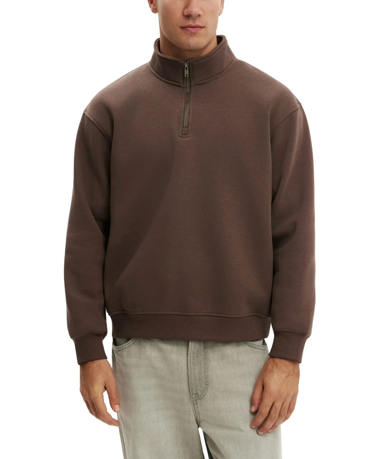 1/4 Zip Fleece Mock Neck Sweatshirt by Cotton on