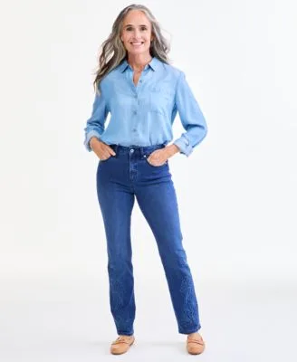 High Rise Straight Leg Embroidered Jeans by Style & Co