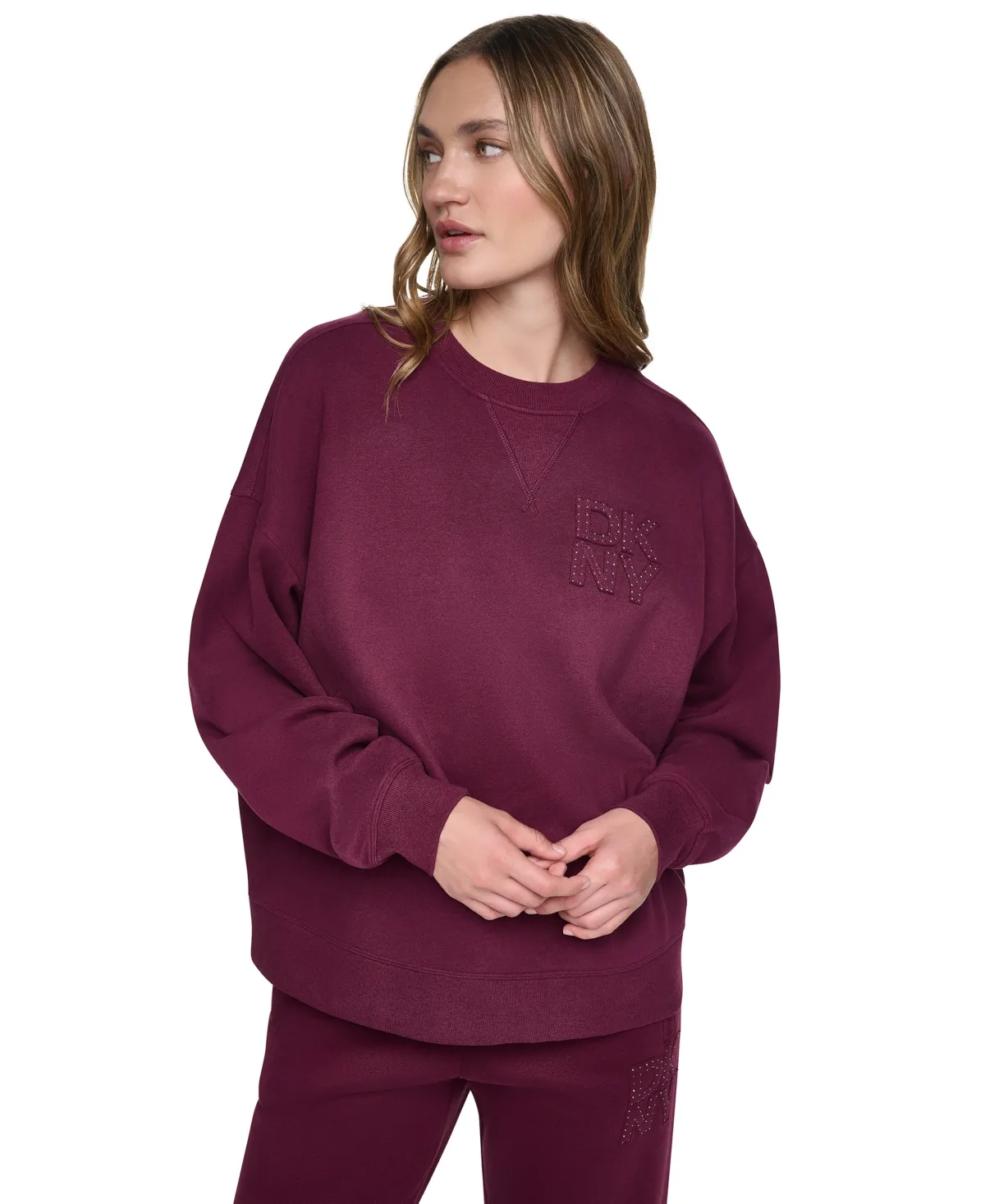 Oversized Drop-Shoulder Rhinestone Applique Sweatshirt by DKNY