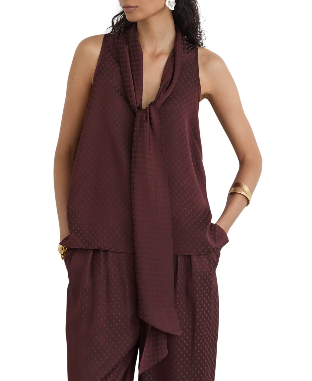 Tilly Cowl Neck Jacquard Blouse