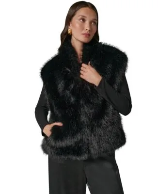 Faux Fur Sleeveless Lined Vest Jacket by Donna Karan New York