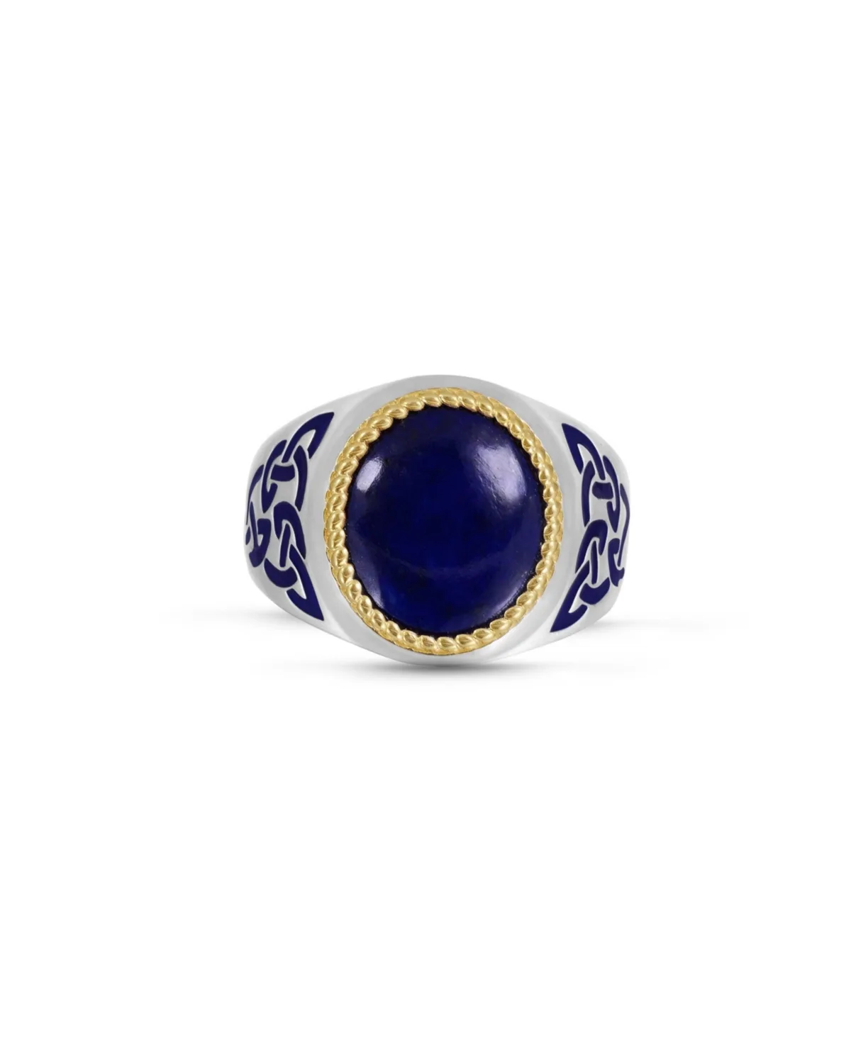 Lapis Lazuli Gemstone Sterling Silver Signet Ring with Enamel