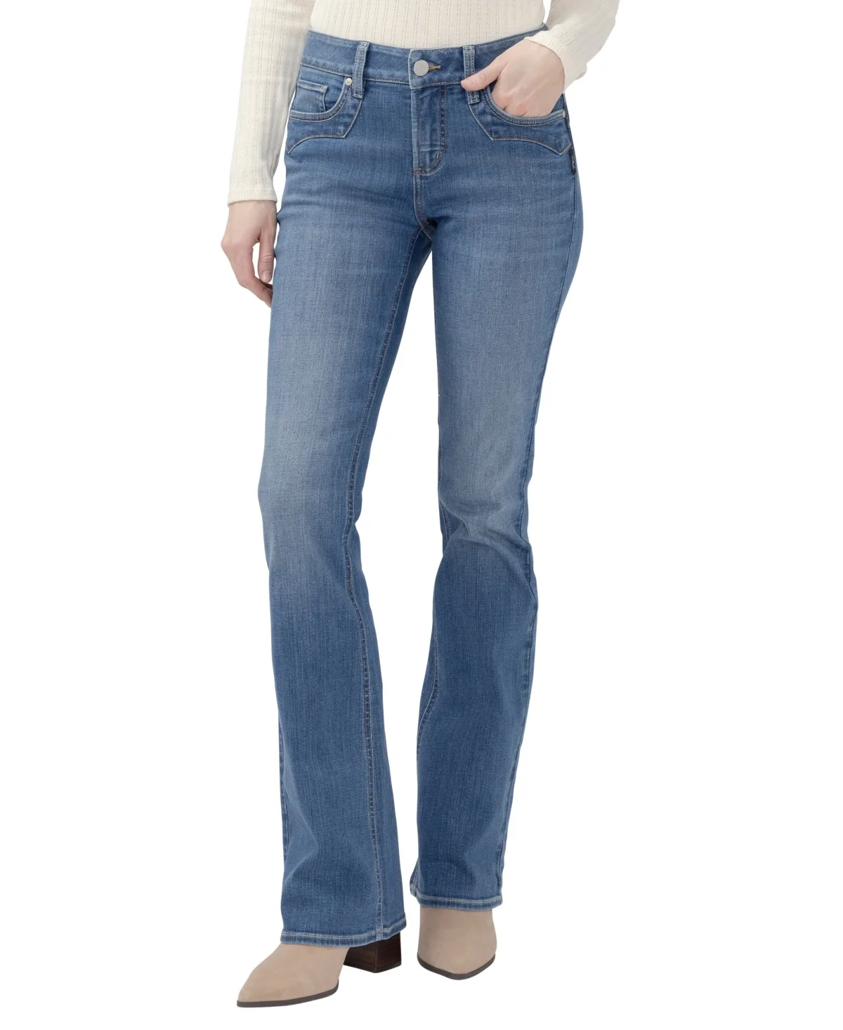 Elyse Mid-Rise Boot-Cut Stretch Jeans by Silver Jeans