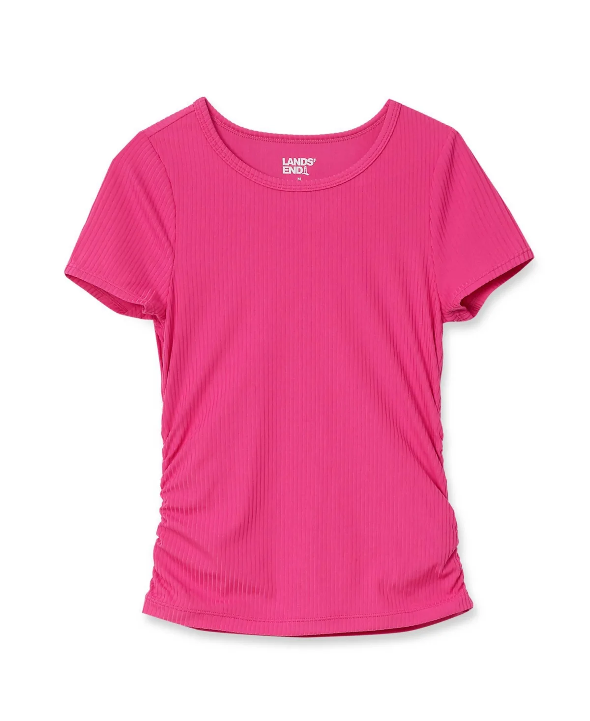 Short-Sleeve Ruched Ribbed T-Shirt by Lands' End