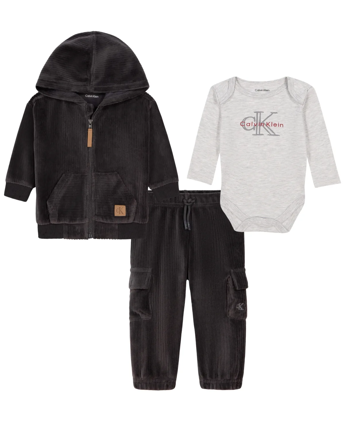 Cotton-Blend Zip-Up Hooded Jacket, Bodysuit and Joggers, 3-Piece Set by Calvin Klein