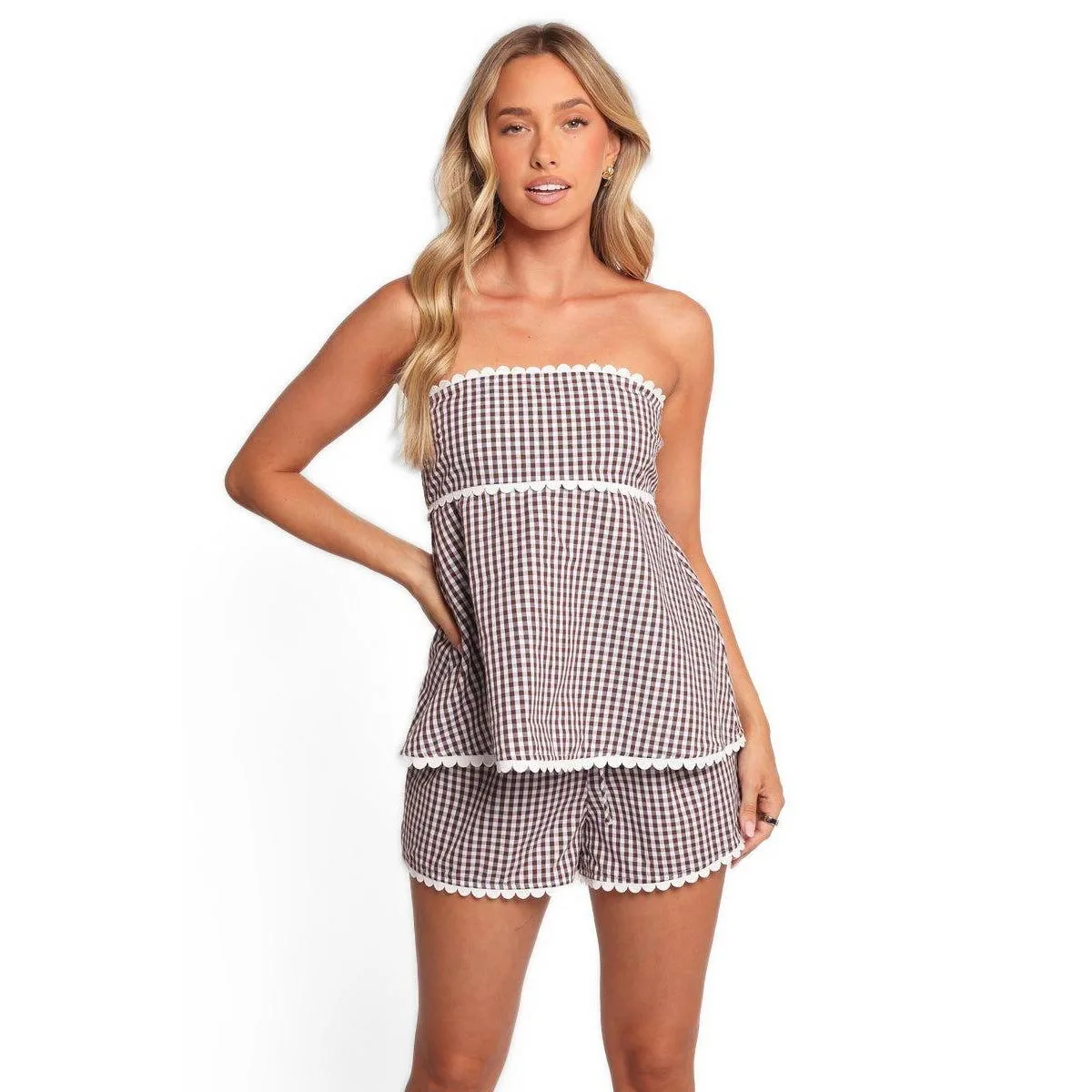Kyle Gingham High-Waisted Top and Shorts, 2-Piece Set by Petal and Pup