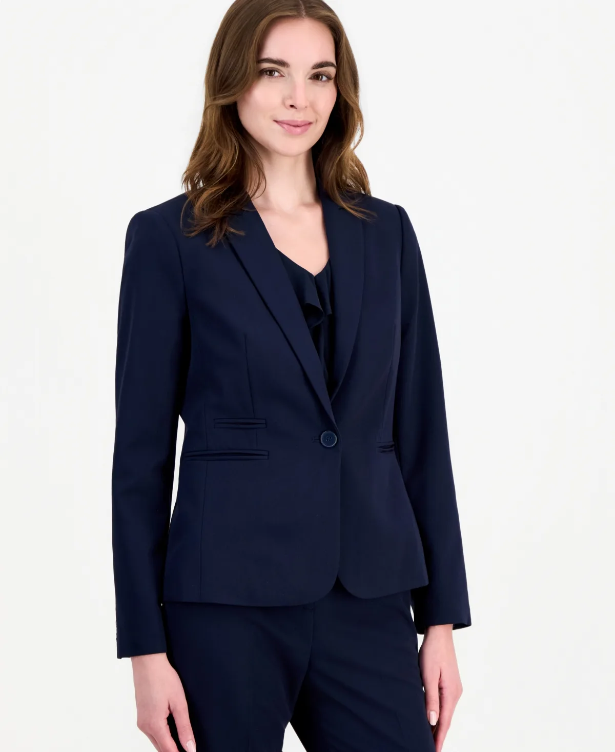 One Button Strip Shoulder-Pad Blazer by Tahari