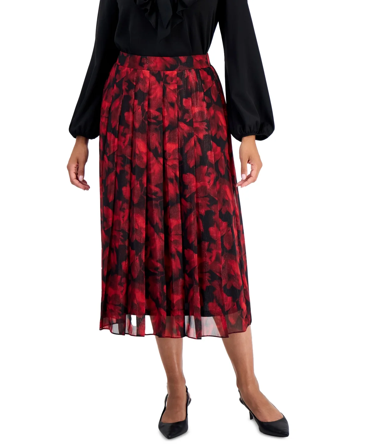 Pleated Midi Lined Chiffon Skirt by Kasper