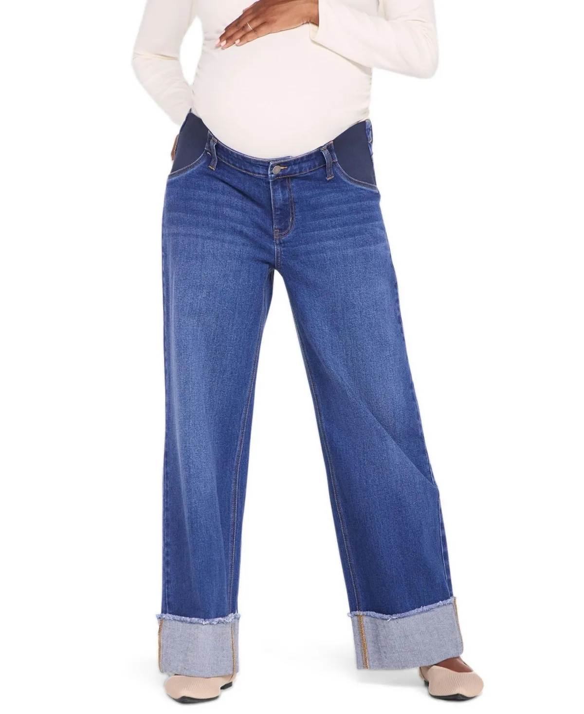 Maternity Under-the-Belly Wide-Leg Jeans by Motherhood Maternity