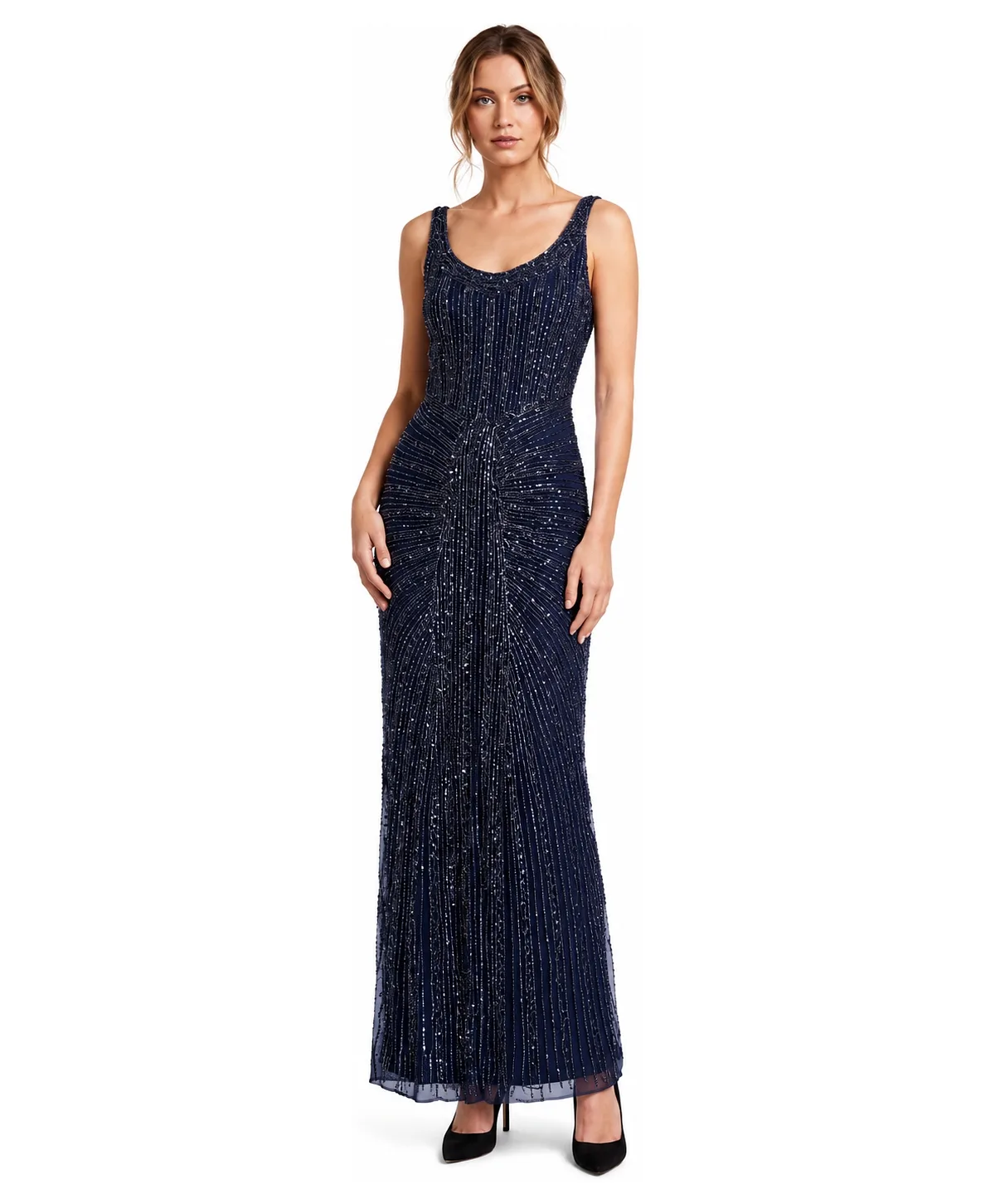 Beaded V-Neck Gown by Lara