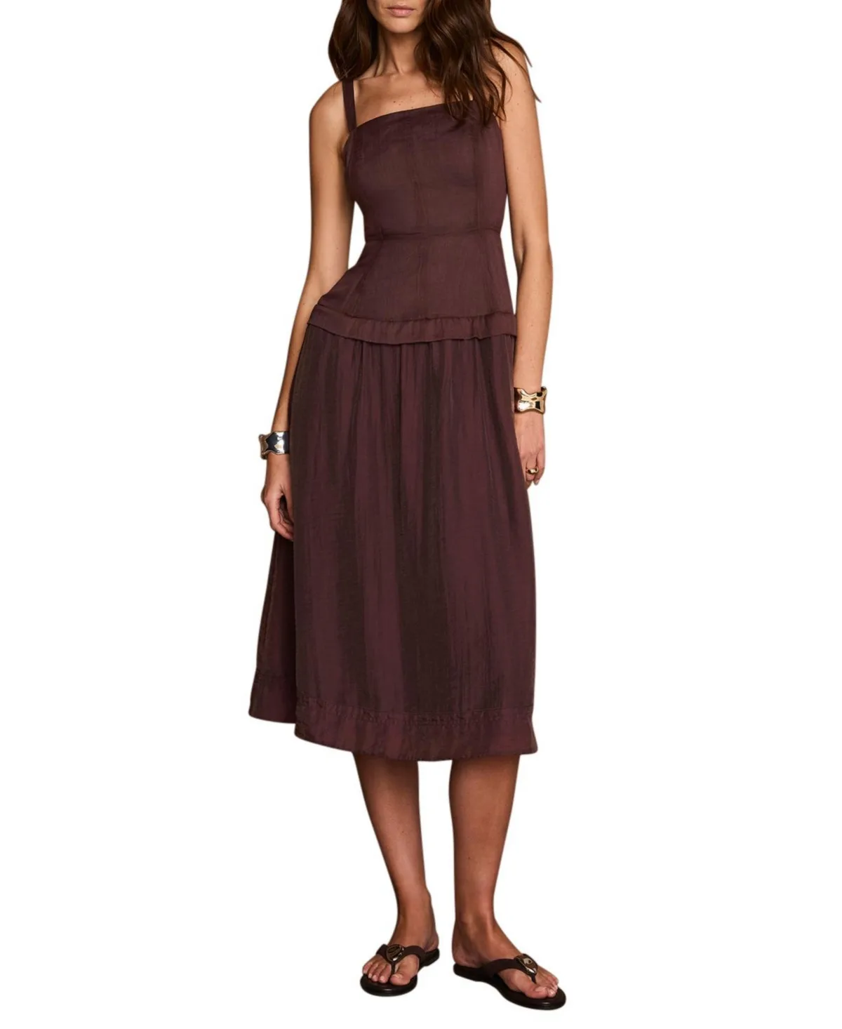 Square Neck Drop Waist Ramie Midi Dress by Mint Velvet