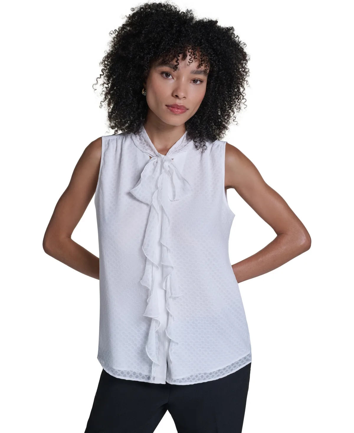 Sleeveless V-Neck Dotted Blouse by Karl Lagerfeld