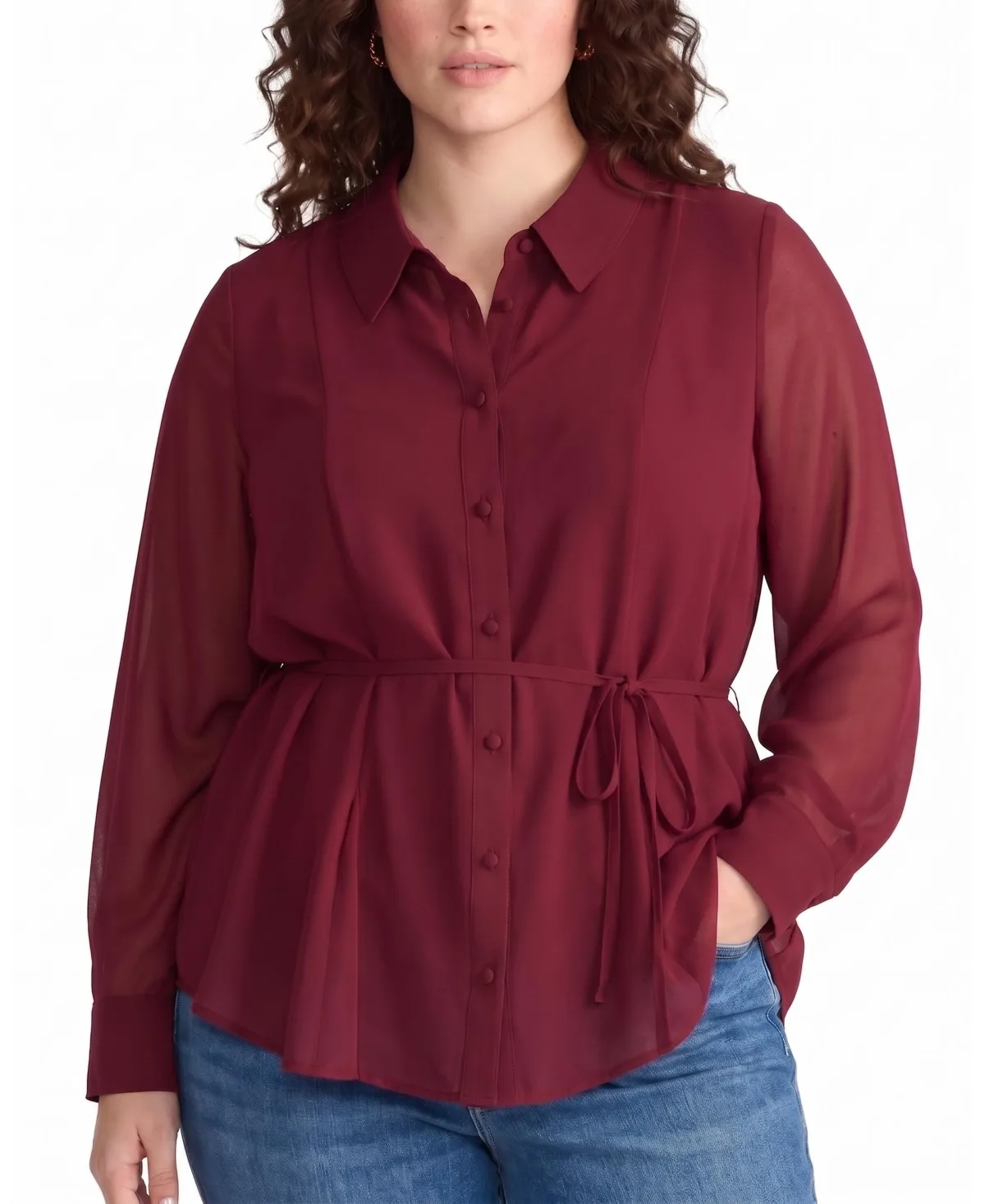 Hermione Long-Sleeve Chiffon Flowy Hem Blouse by Universal Standard