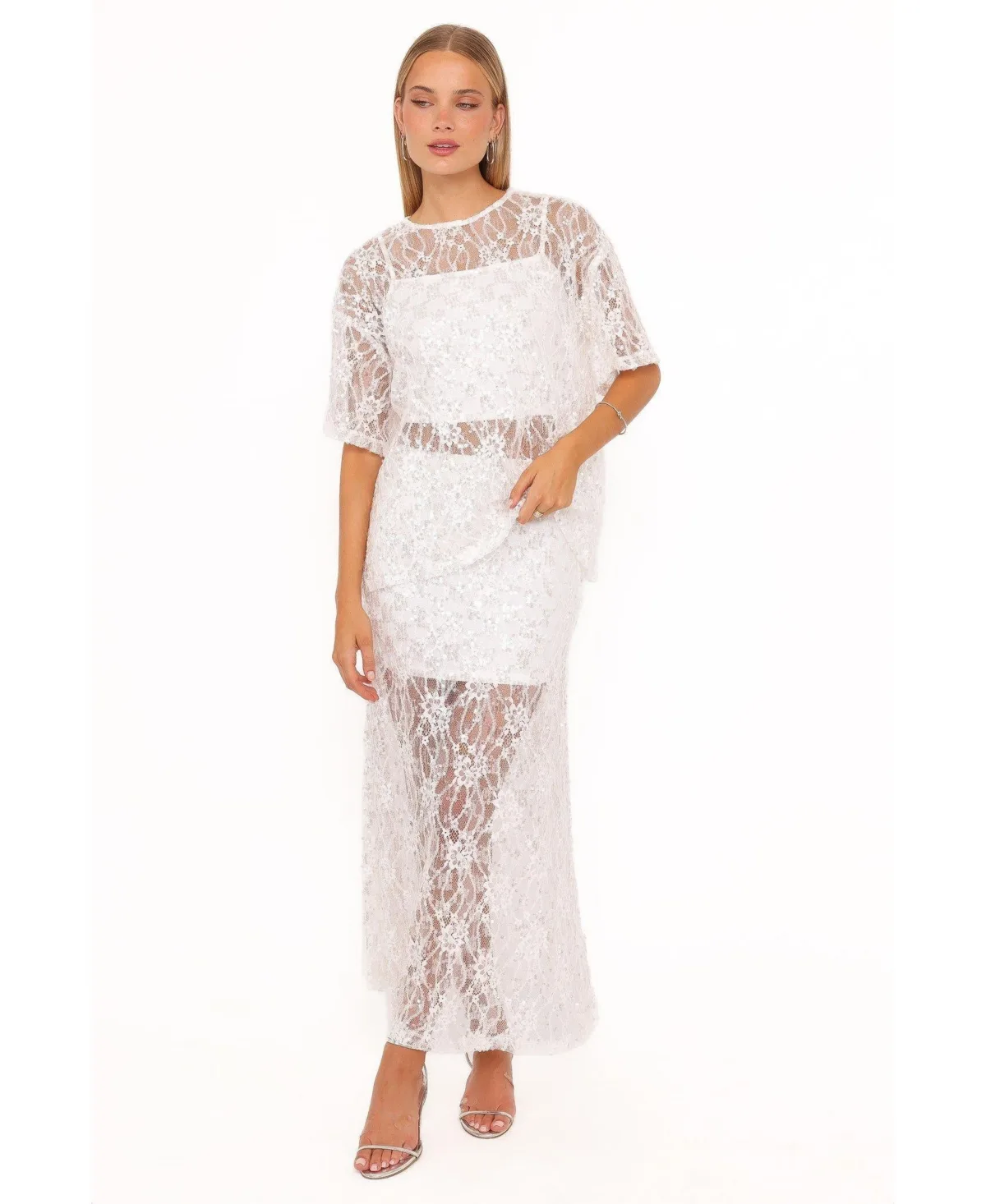 Yonder Sheer Panel Lace Maxi Skirt by Petal and Pup