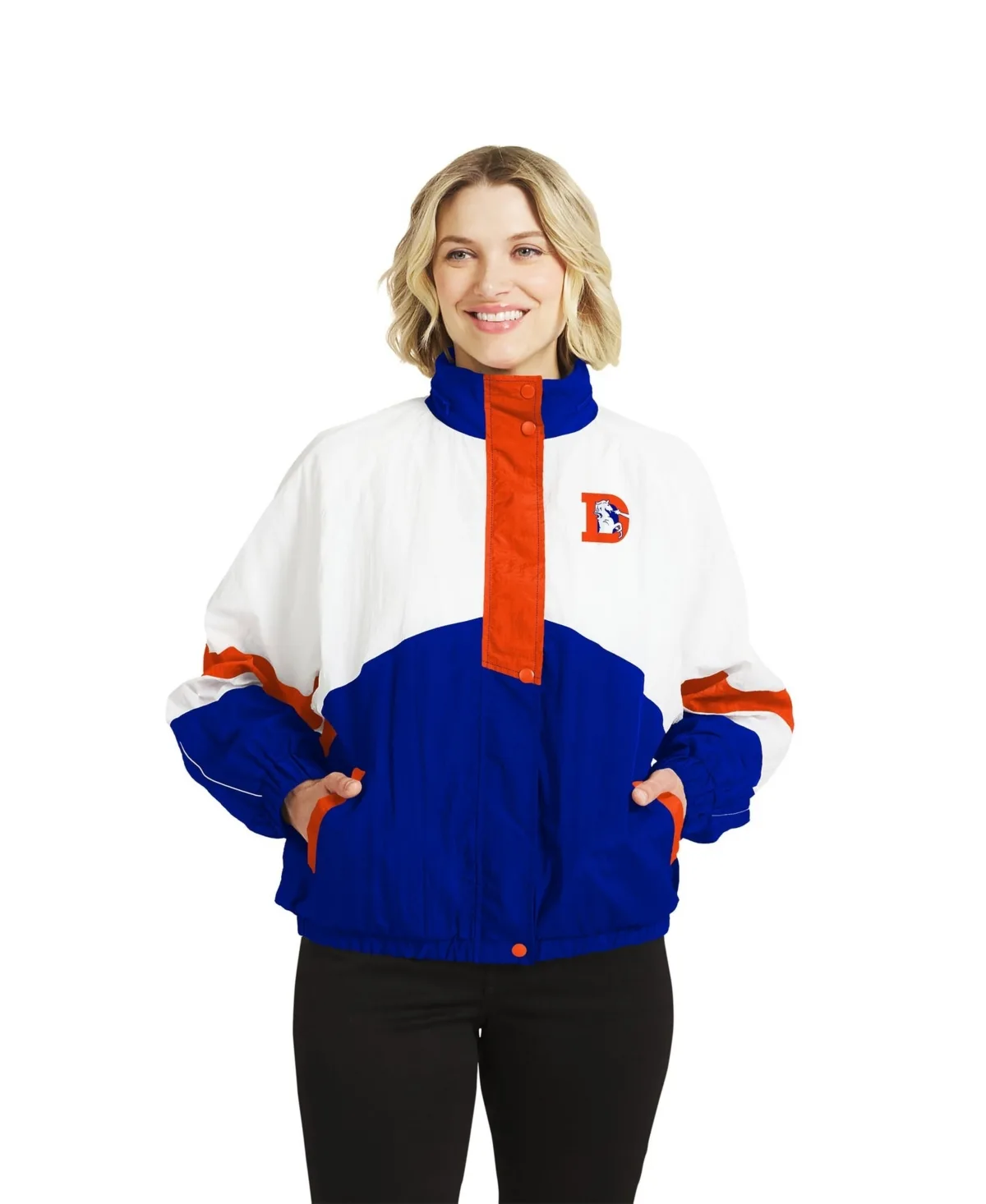 Denver Broncos Hooded Full-Snap Crinkle Windbreaker Jacket by Wear by Erin Andrews