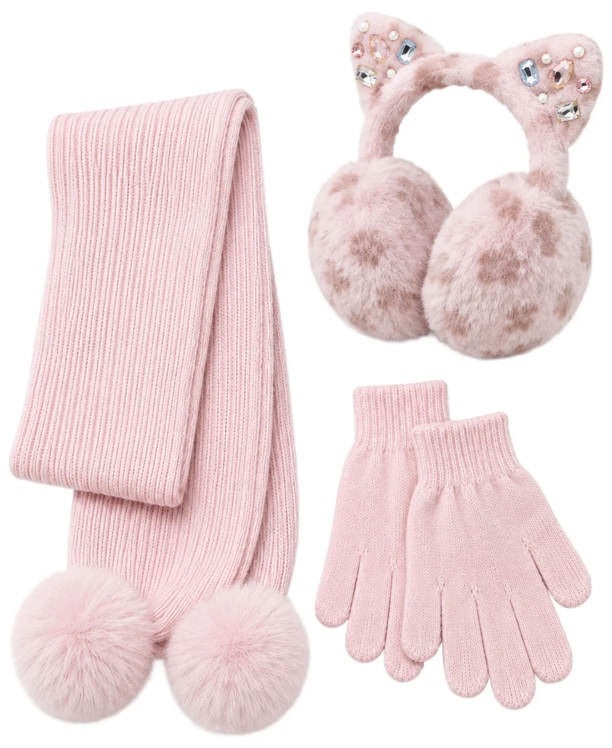 Leopard Pom-Pom Earmuffs, Scarf and Gloves, 3-Piece Set by Rainbow