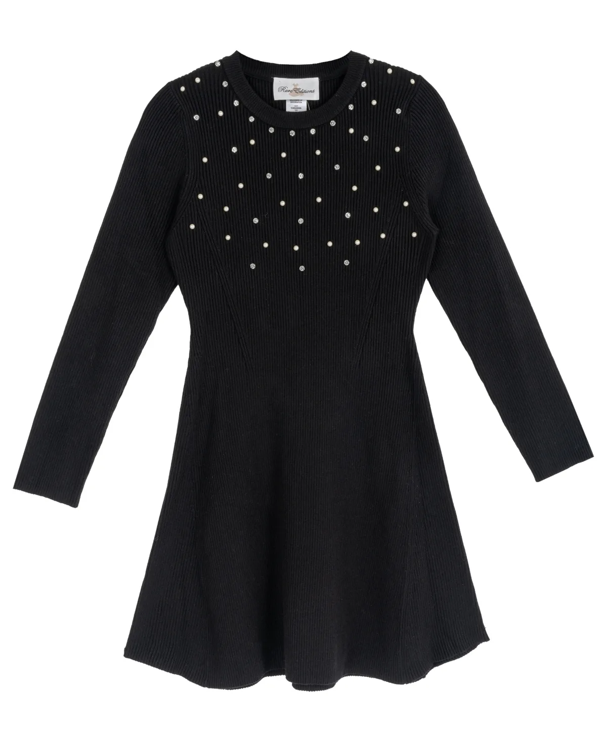 Sweater Knit Pearl Long-Sleeve Fit-and-Flare Sweater Dress by Rare Editions