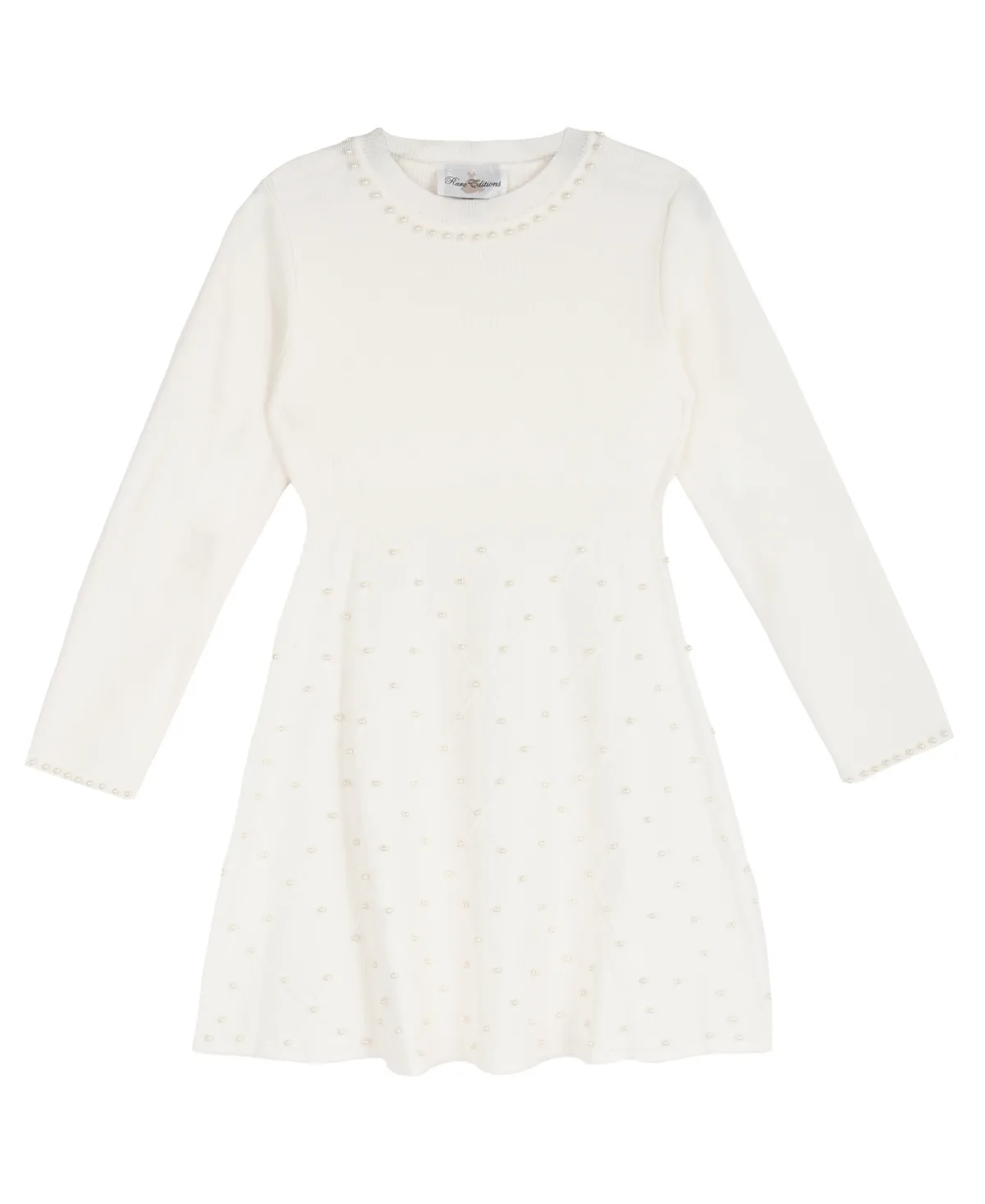 Sweater Knit Pearl Embellished Long-Sleeve Fit & Flare Dress by Rare Editions