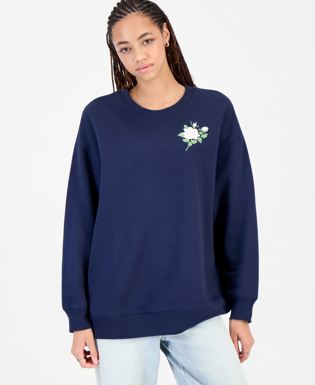 Long-Sleeve Rose Graphic Fleece Hoodie by Rebellious One