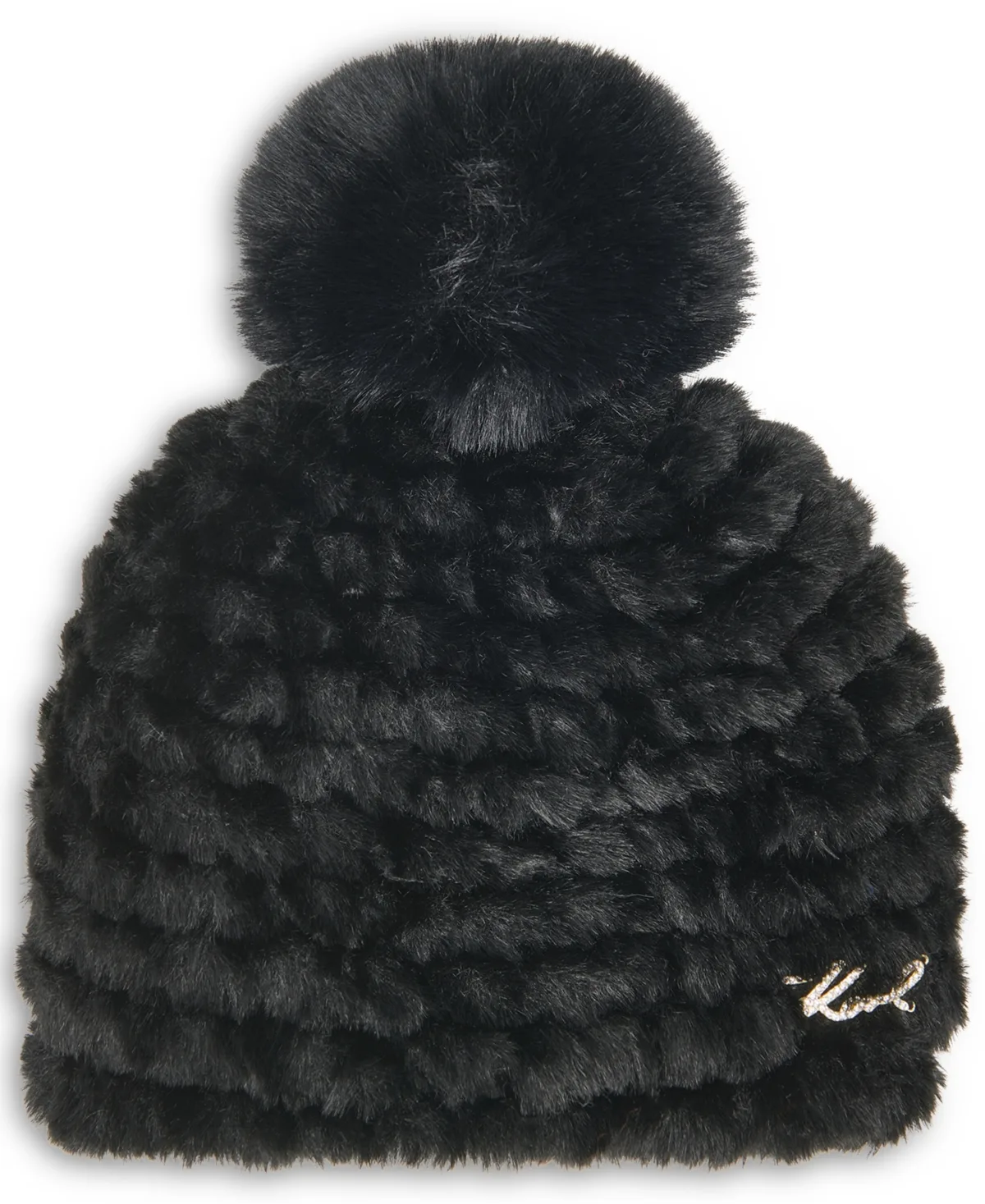 Faux-Fur Pom Logo Hardware Hat by Karl Lagerfeld