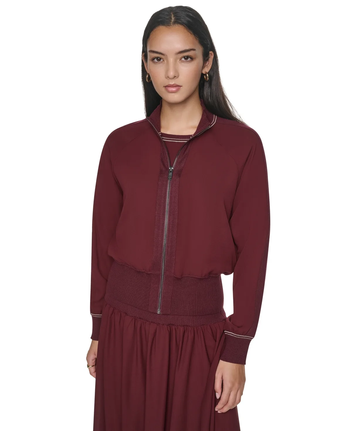 Lightweight Mixed-Media Contrast-Stitch Jacket by DKNY