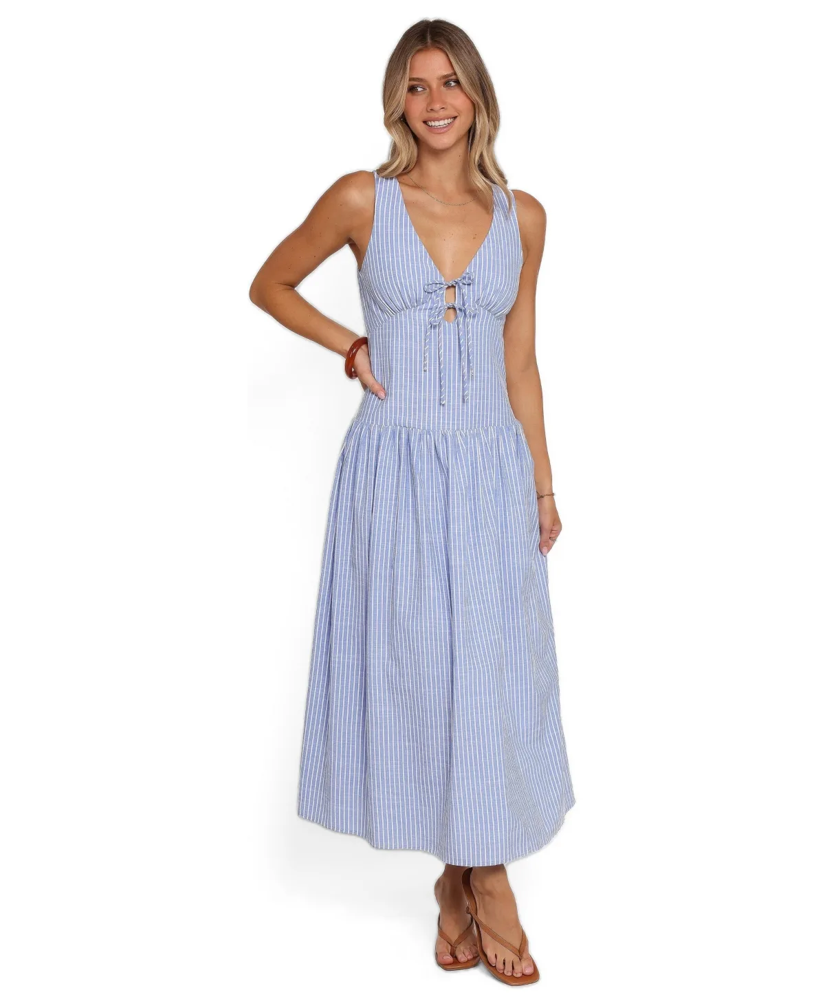 Vanessa V-Neck Striped Maxi Dress by Petal and Pup