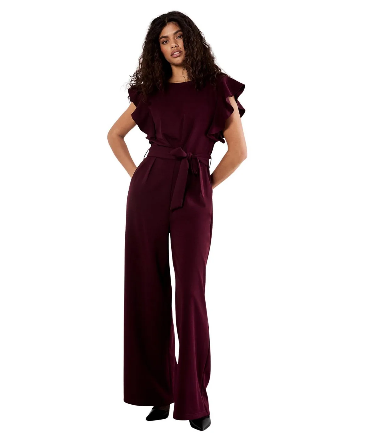 Ruffle Sleeve Pleat Detail Jumpsuit by Apricot