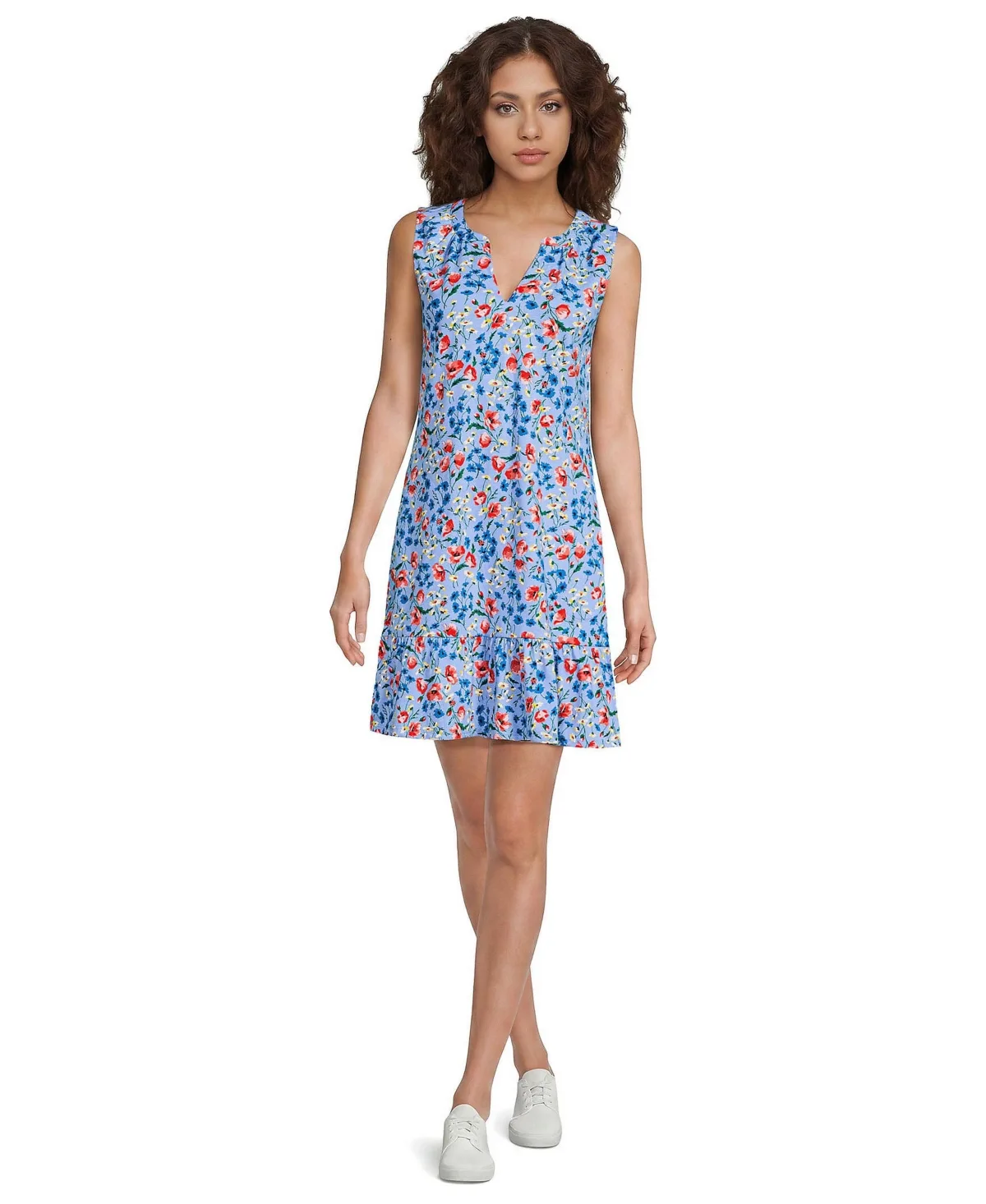 Sleeveless Cotton Jersey Notch Neck Flounce Dress by Lands' End