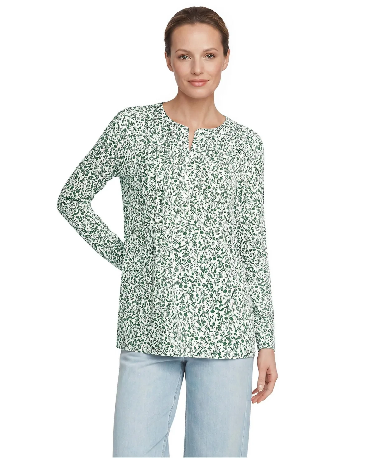 Long-Sleeve Pintuck Tunic Blouse