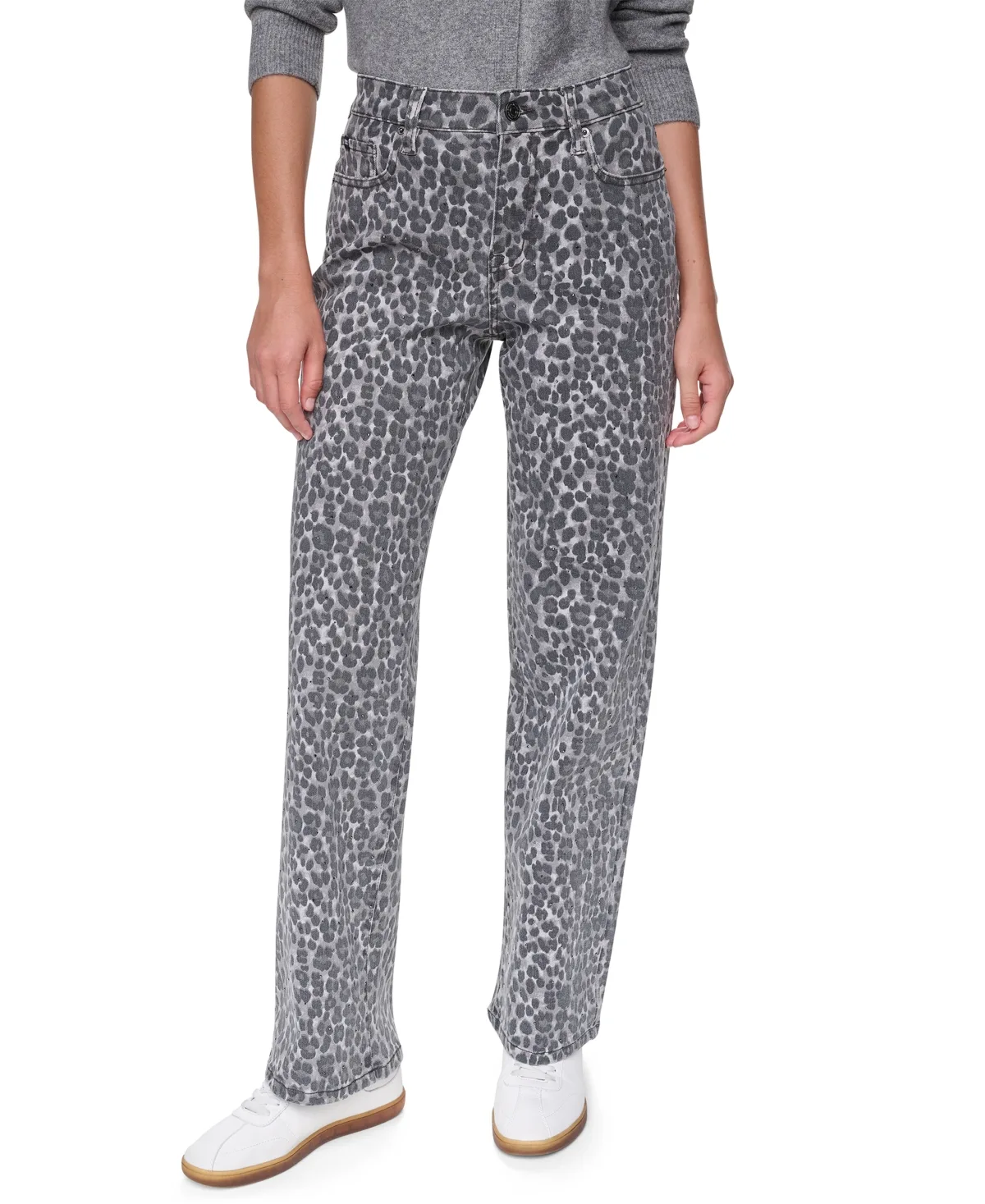 DKNY Jeans Rhinestud Mid-Rise Straight-Leg Jeans by DKNY
