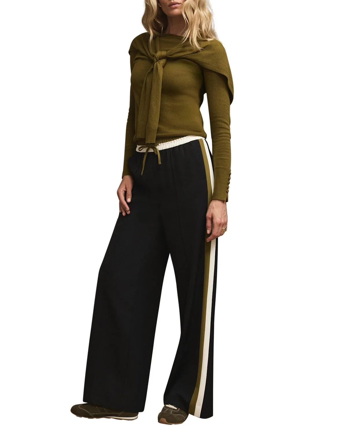 Wide-Leg Side Stripe Drawstring Trousers by Mint Velvet
