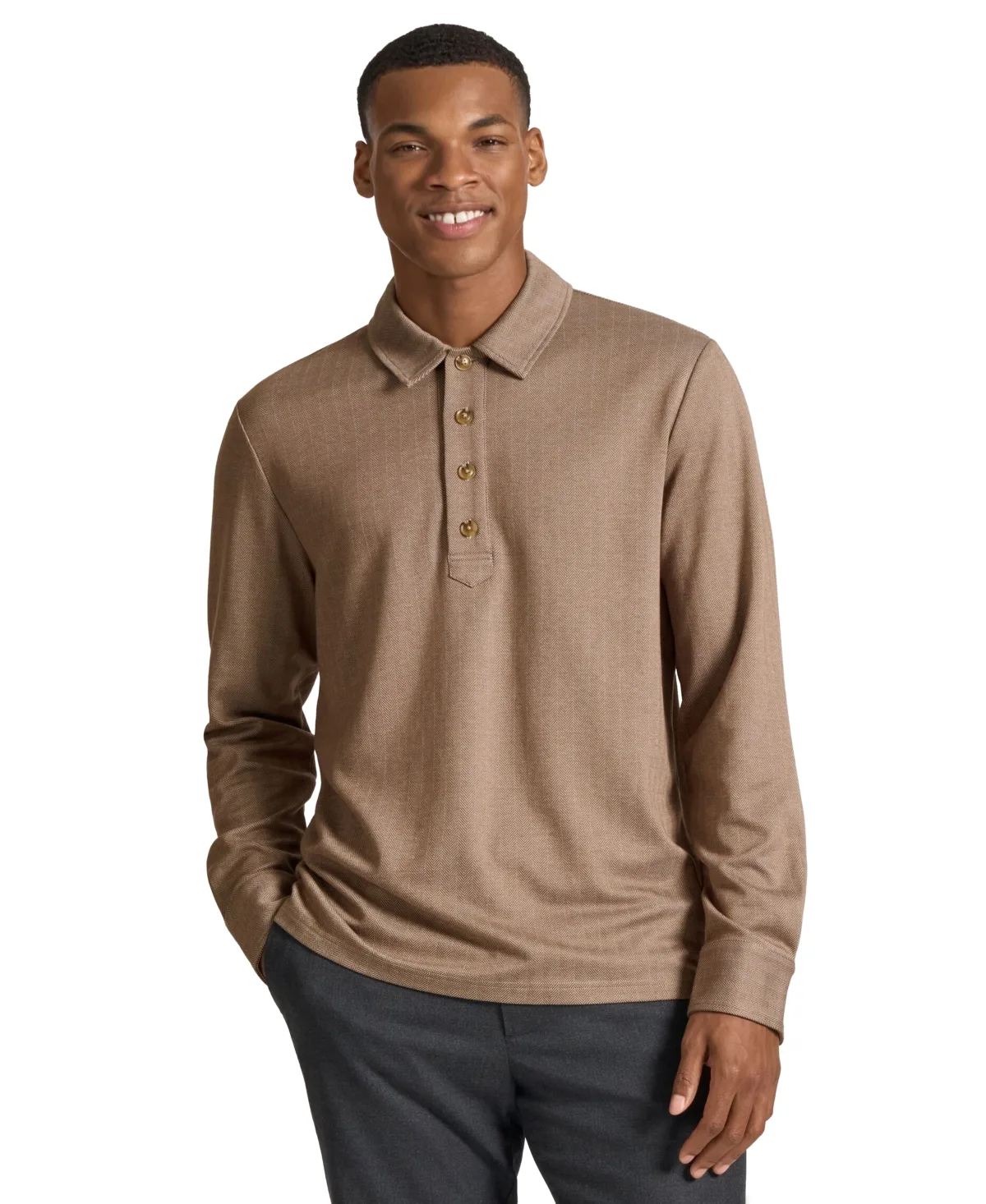 Ted by Ted Baker Clapham Long-Sleeve Herringbone Classic-Fit Polo Shirt by Ted Baker