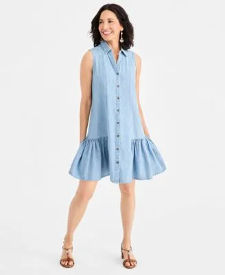 Cotton Chambray Sleeveless Dress