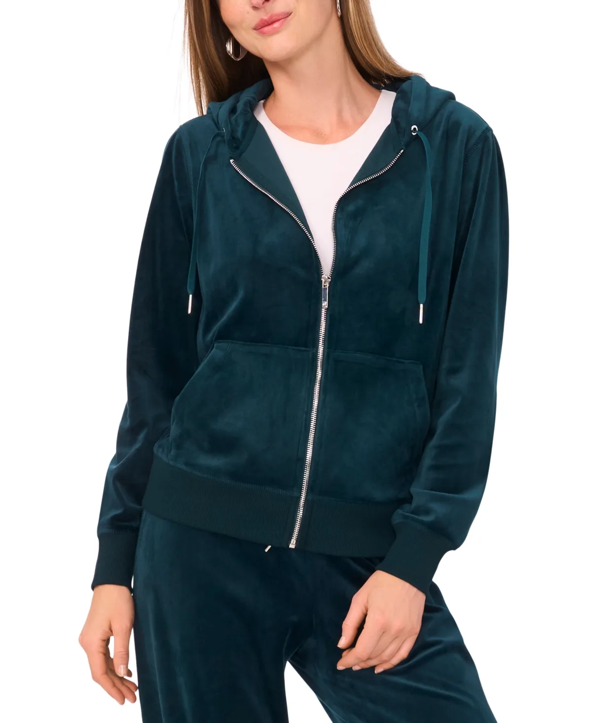 Velour Zip-Front Hoodie Jacket by Vince Camuto