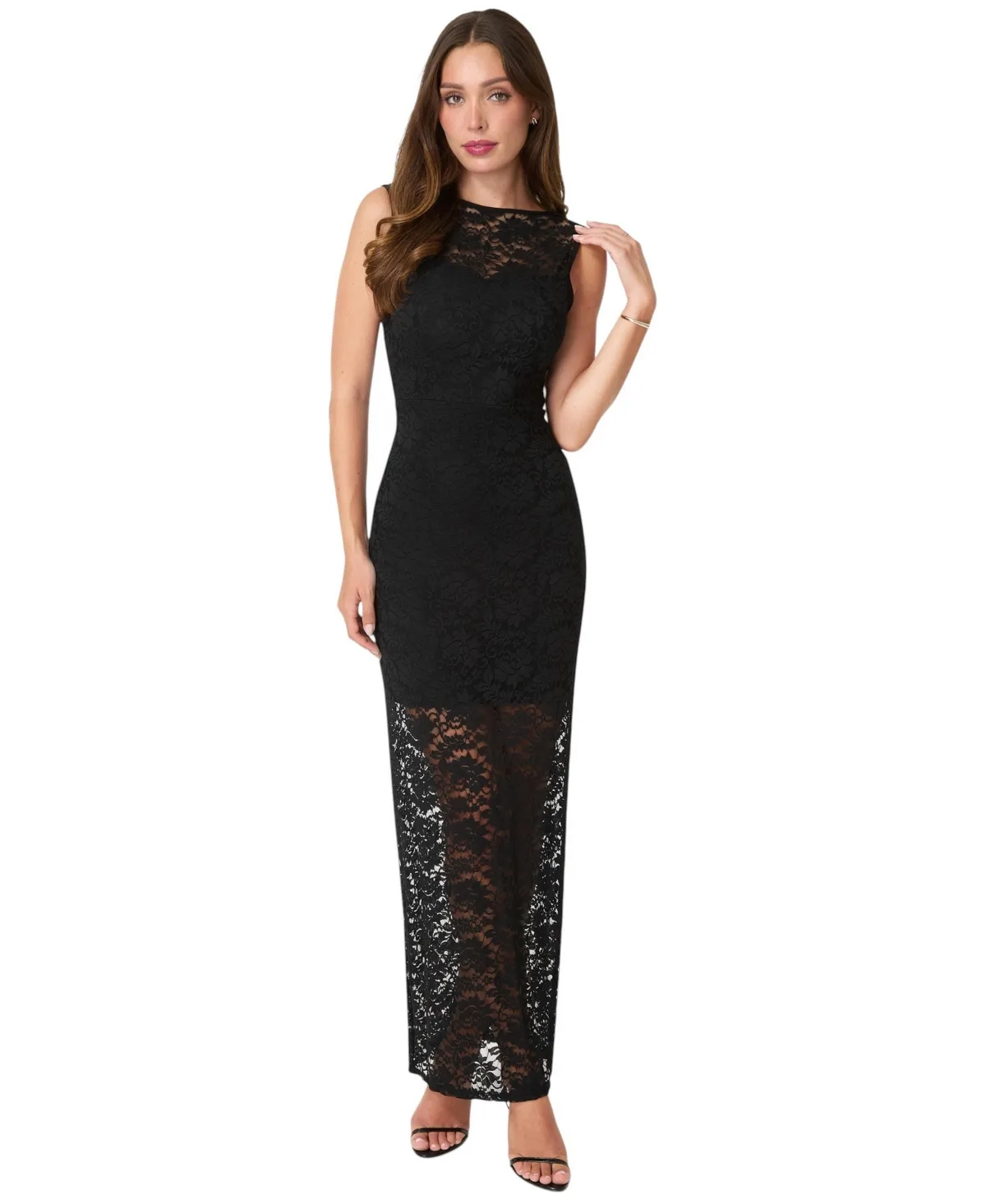 Lace Racer Sleeveless Crewneck Maxi Dress