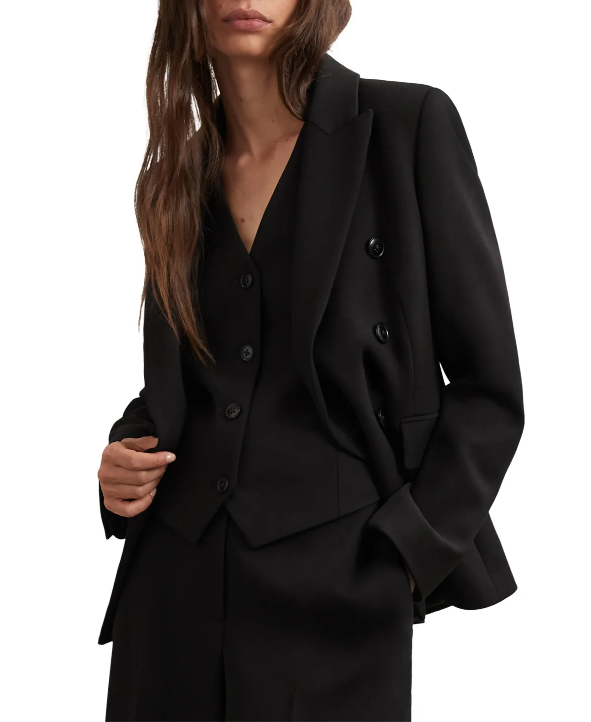 Gabi Double-Breasted Suit Blazer with Button Cuffs by Reiss