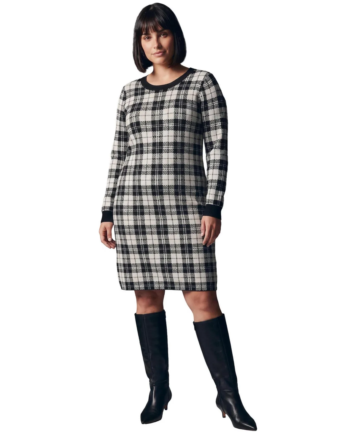 Calista Long-Sleeve Knee-Length Crewneck Sweater Dress