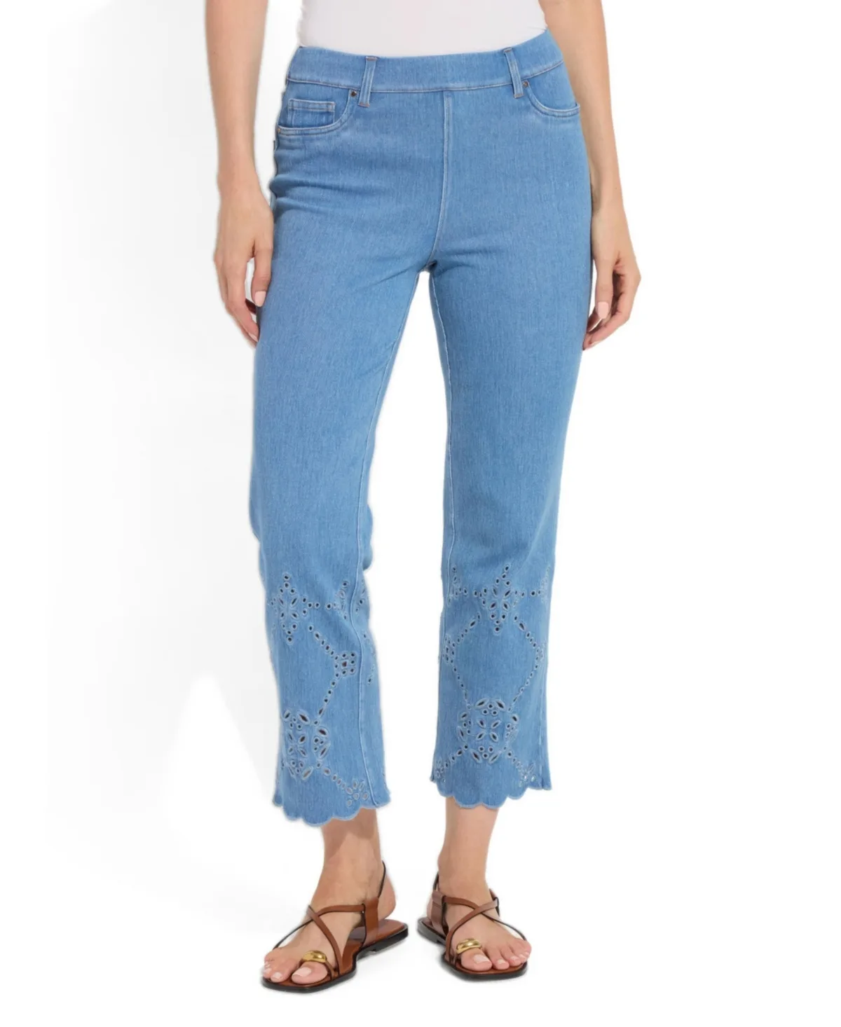 Billie Eyelet Straight-Leg Cropped Jeans by Lysse