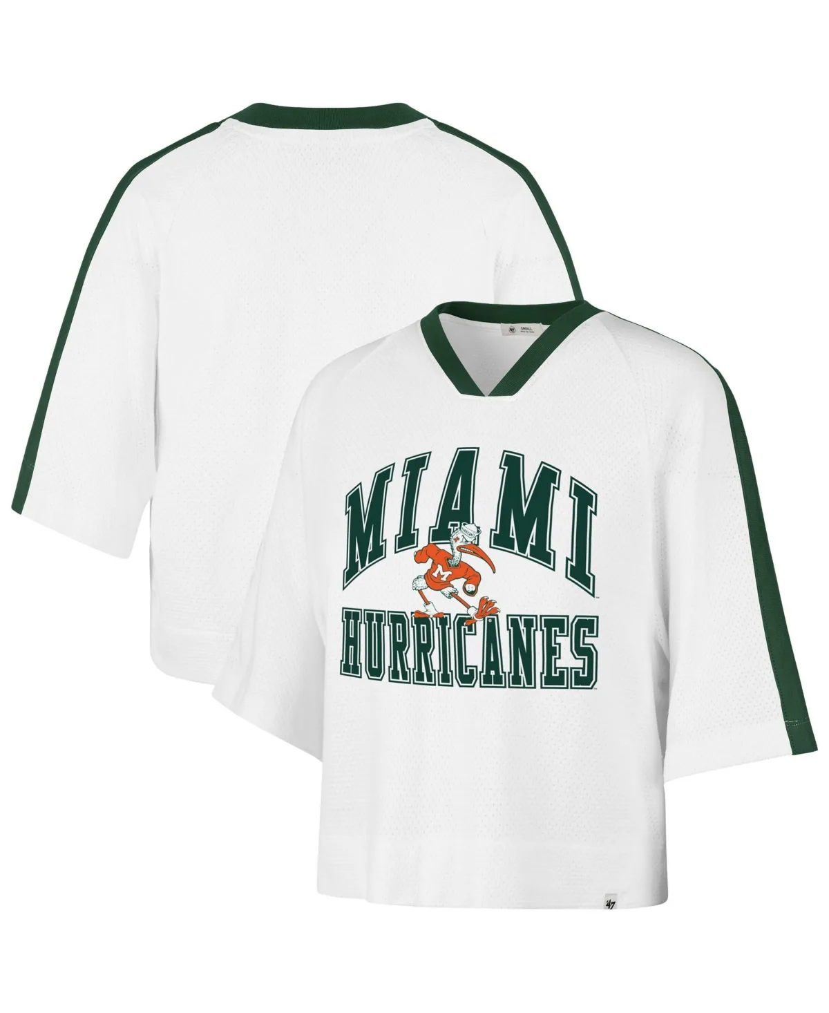 Miami Hurricanes Big Overarch Drop Needle Raglan V-Neck T-Shirt by 47 Brand