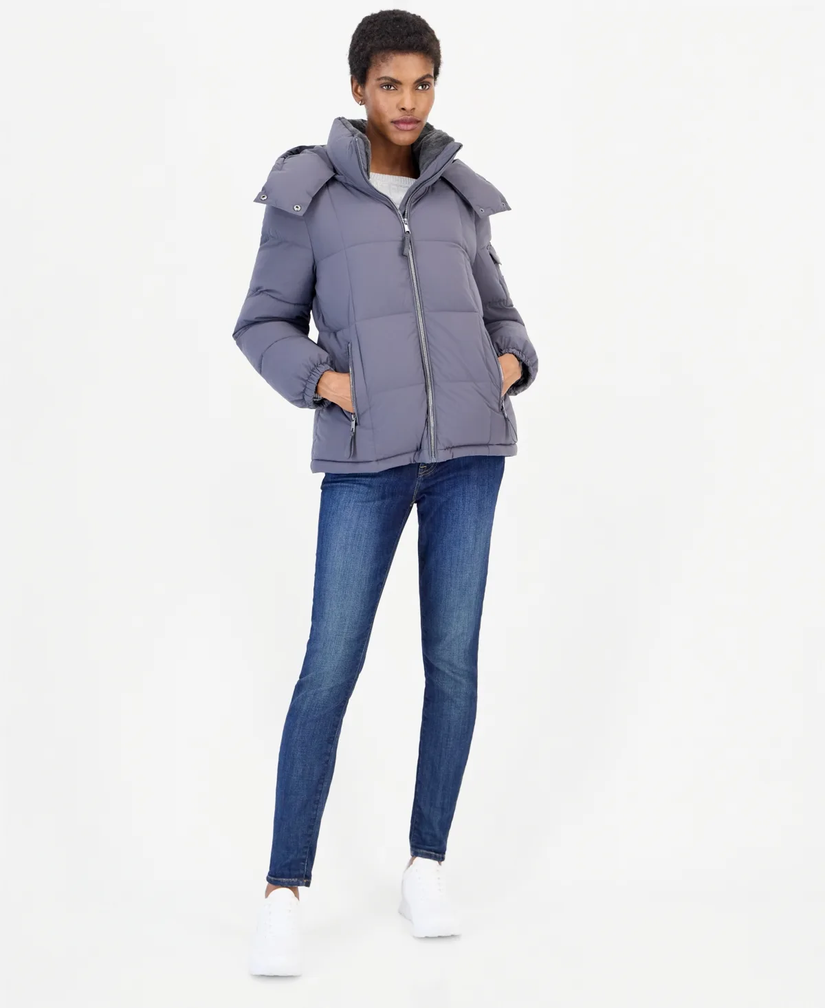 Hooded Short Faux Fur Collar Puffer Coat, Created for Macys by Calvin Klein