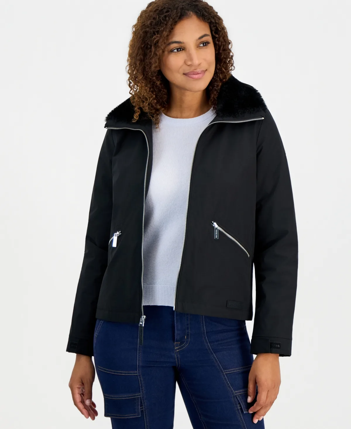 Faux-Fur-Collar Soft-Shell Hooded Jacket by MICHAEL Michael Kors