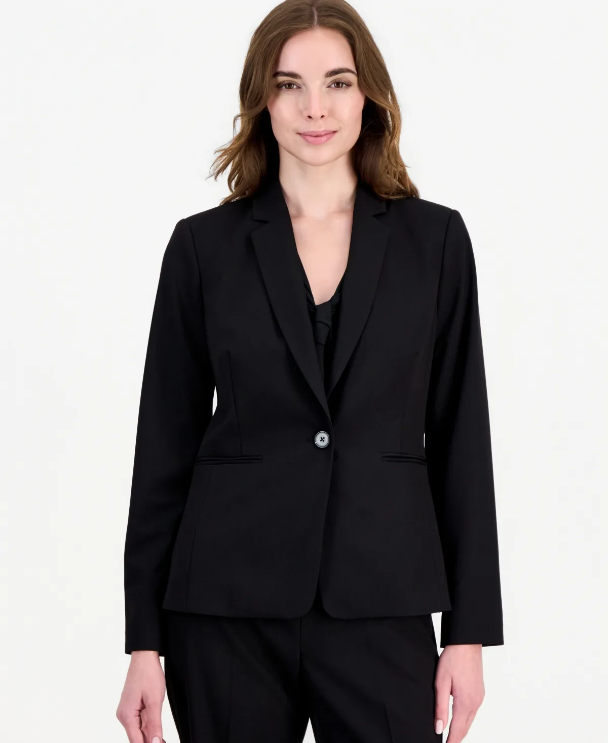 One-Button Short Shoulder-Padded Blazer by Tahari