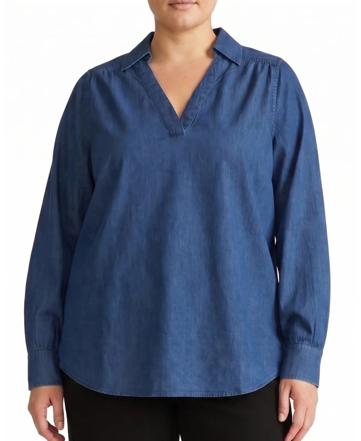 Maisie Chambray Popover Long-Sleeve Blouse by Universal Standard