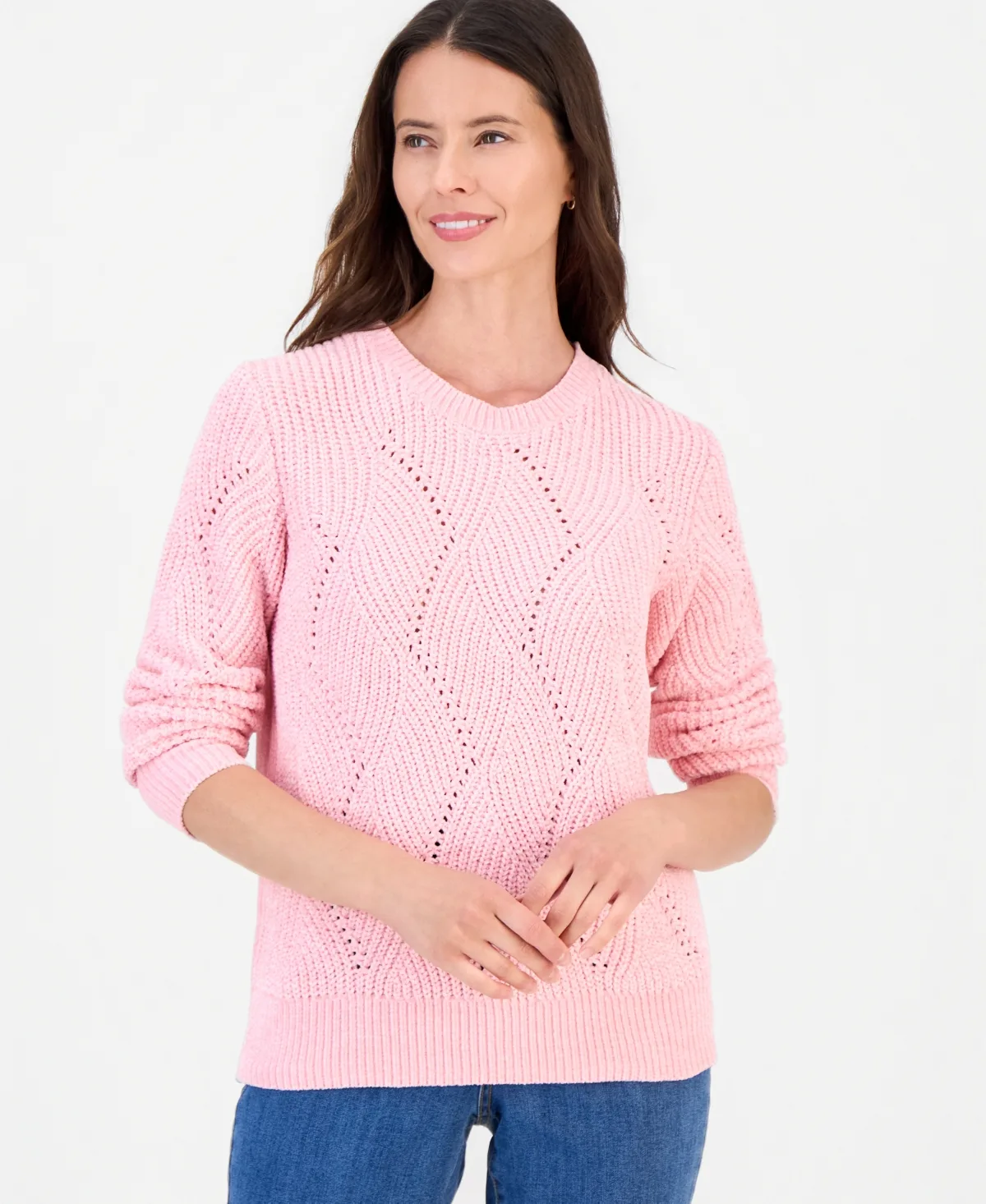 Chenille Textured Stitch Crewneck Sweater, Macys Exclusive by Style & Co