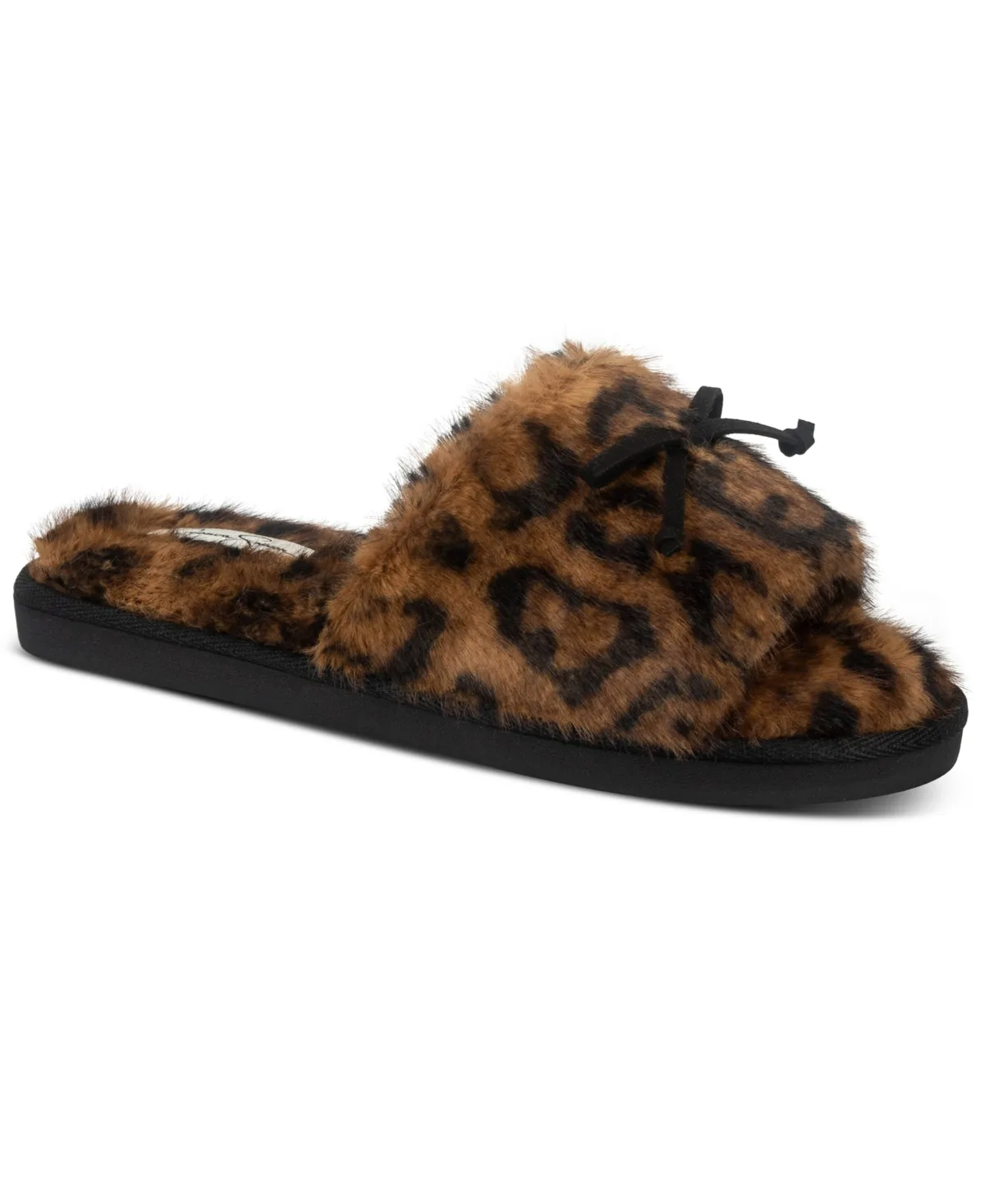 Leopard Print Faux Fur Open-Toe Slide Slippers by Jessica Simpson